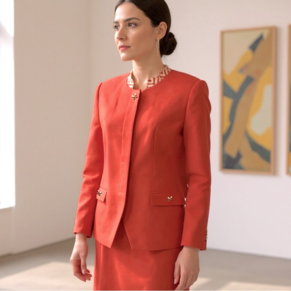 WORTHINGTON Petite 80s Vtg 2PC Skirt & Blazer Power Suit in Tangerine